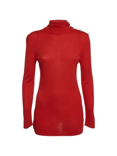 Pre-owned Balmain Button-detail Roll-neck Knit In Red