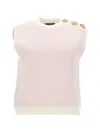 Balmain Knit Top Button Detail Sleeveless Round Neck In Pink