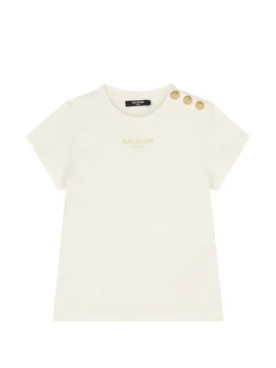 Balmain Kids' Button-detail T-shirt In Neutral