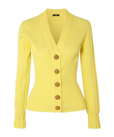 Balmain Button-down V-neck Lightweight Knit Cardigan In Yellow