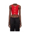 Balmain Red Buttoned Boatneck Knit Cropped Tank Top In Red