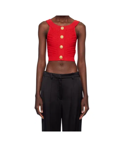 BALMAIN CROPPED BUTTONED KNIT TOP