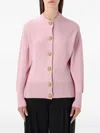 Balmain Cardigan Knit Long Sleeves Ribbed Trims In Pink