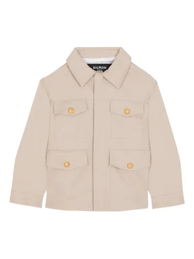 Balmain Kids' Buttoned Cargo Jacket In Neutral