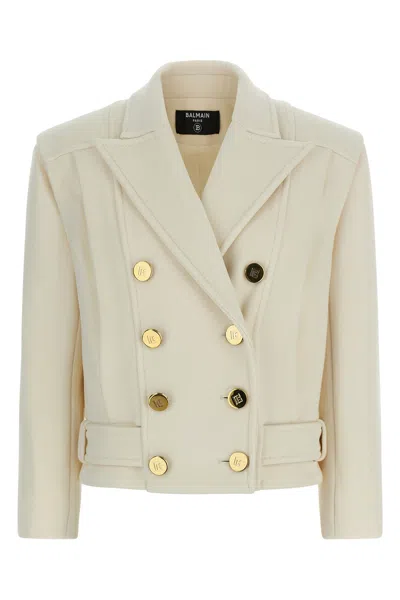 Balmain 'buttoned Cashmere Peacoat' Coat In White
