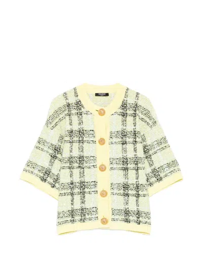 Balmain Buttoned Check Tweed Cardigan In Multi