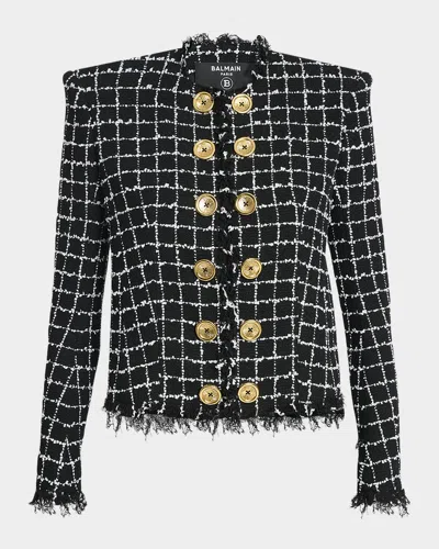 Balmain Tweed Jacket Long Sleeves Frayed Edges In Multi