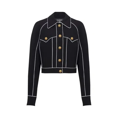 Pre-owned Balmain Buttoned Contrasted Western Crepe Jacket 'black' | Women's Size 38