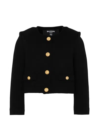 Balmain Buttoned Cotton Jacket In Black