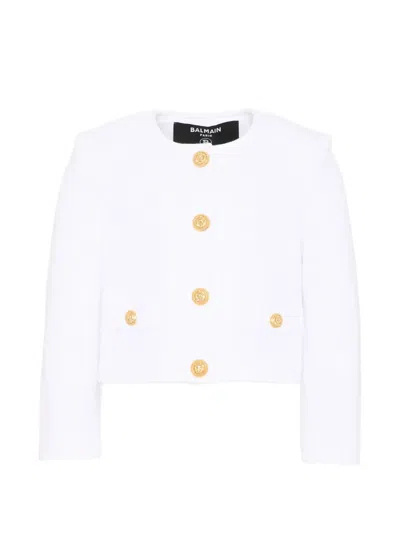 Balmain Kids' Buttoned Cotton Jacket In White