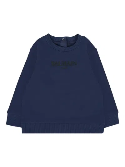Balmain Babies' Buttoned Crewneck Sweatshirt In Blue