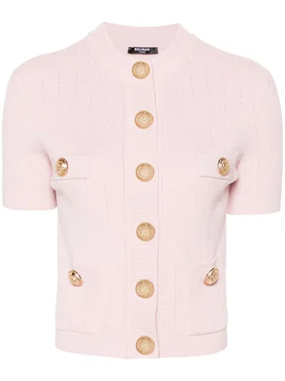 Balmain Buttoned Cropped Cardigan In Pink