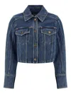 Balmain Buttoned Cropped Denim Jacket In Blue