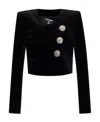 Balmain Embellished Cropped Blazer In Black Velvet In Black