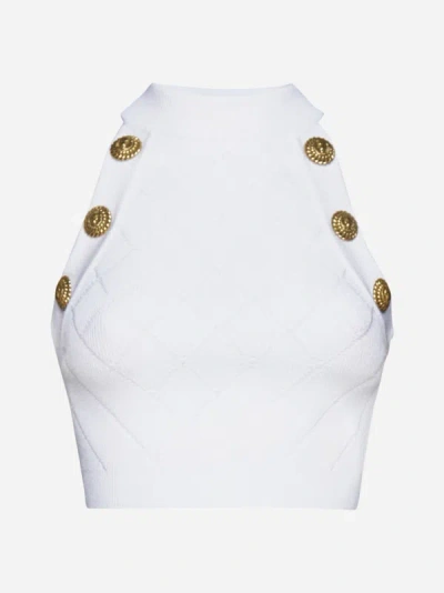 BALMAIN BUTTONED CROPPED KNIT TOP