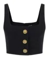 Balmain Cropped Sleeveless Top Gold Button Detail In Black