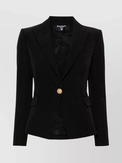 Balmain Buttoned-cuff Sleeve Wool Blazer In Black