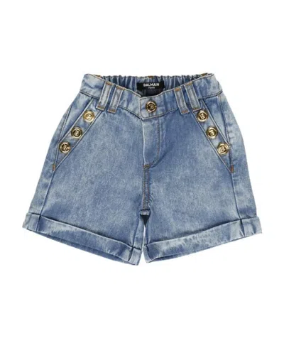 Balmain Buttoned Denim Shorts In Blue