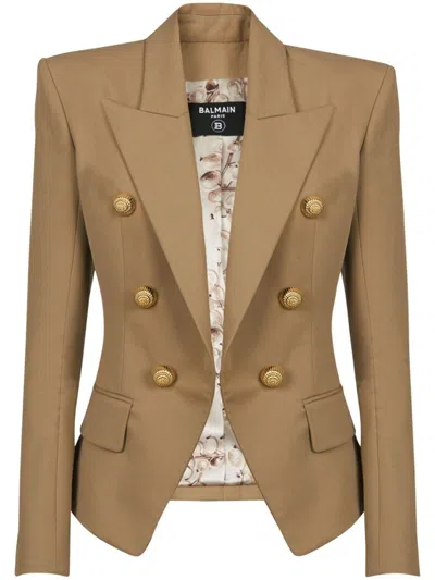 Balmain Buttoned Double-breasted Blazer In Beige