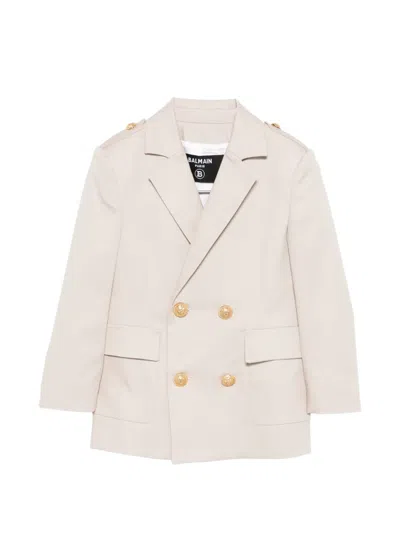Balmain Kids' Buttoned Double-breasted Blazer In Neutral