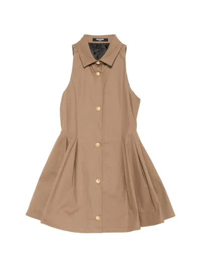Balmain Kids' Buttoned Dress In Brown