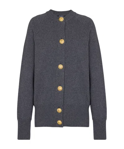 Balmain Buttoned Eco-cashmere Cardigan In Gray