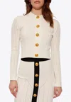 BALMAIN BUTTONED-EMBELLISHED CREWNECK CARDIGAN