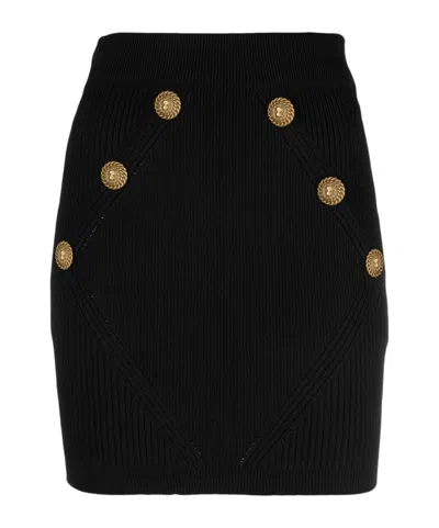 Balmain High Waisted 6 Button Knit Skirt In Black