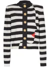 Balmain Face Mariniere Knit Strong-shoulder Cardigan In Black