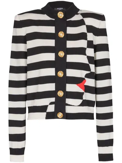 BALMAIN BALMAIN BUTTONED FACE MARINIERE KNIT CARDIGAN CLOTHING