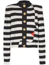 Balmain Face Mariniere Knit Strong-shoulder Cardigan In Black