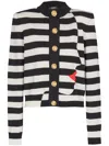 Balmain Face Mariniere Knit Strong-shoulder Cardigan In Ejr Black White Red