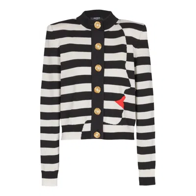 Balmain Buttoned Face Mariniere Knit Cardigan In Multi