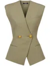 Balmain Double-breasted Grain De Poudre Waistcoat In Green