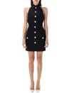 Balmain Black Dress With Pointed Collar And Logo Buttons On The Front In Black