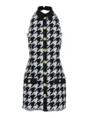 Balmain Black And White Halterneck Mini Dress With Houndstooth Motif In Tweed And Satin Woman In Black