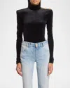 Balmain Buttoned High-neck Velvet Top In Black