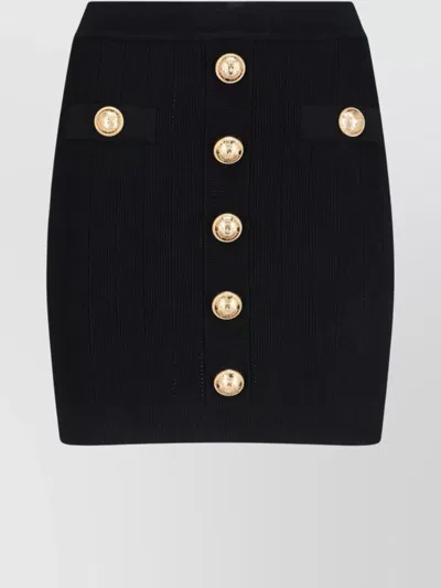 Balmain Buttoned High-waist Ribbed Skirts In Black