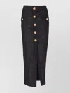 Balmain Buttoned High Waist Skirt With Slit Detail In Blue