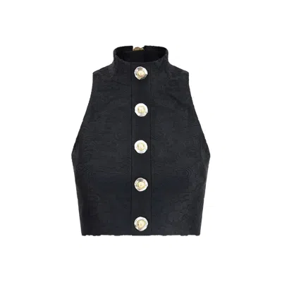 Balmain Baroque Pattern Buttoned Top In Black