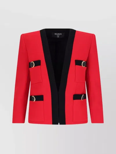 BALMAIN BUTTONED JACKET WITH POCKETS AND TRIM