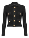 Balmain Button-embellished Ribbed Cardigan In Black