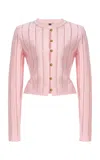 Balmain Buttoned Flechage Openwork Cardigan In Pink
