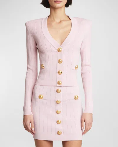 Balmain Buttoned Knit Cropped Cardigan In Lt Pink
