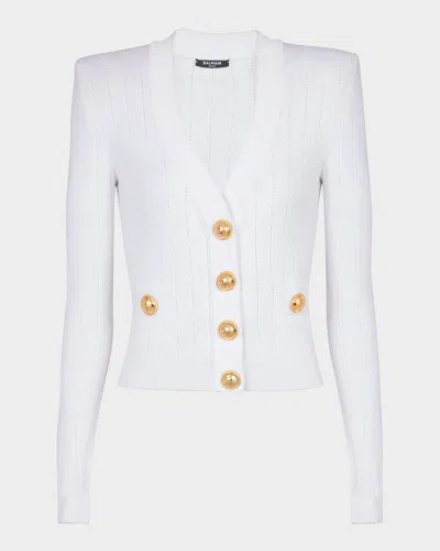 BALMAIN BUTTONED KNIT CROPPED CARDIGAN