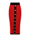 Balmain Red Knitted Midi Skirt With Buttons