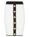 Balmain Bicolor Knit Midi Skirt With Embossed Buttons In White