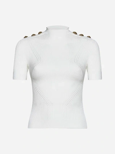 Balmain Ribbed Viscose Jersey Crop Top In White ModeSens