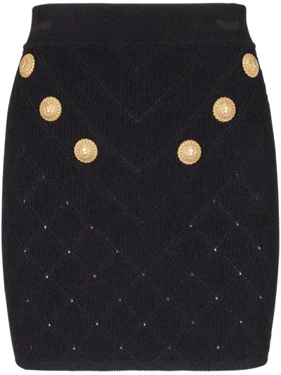 Balmain Women Buttoned Knitted Mini Skirt In Black