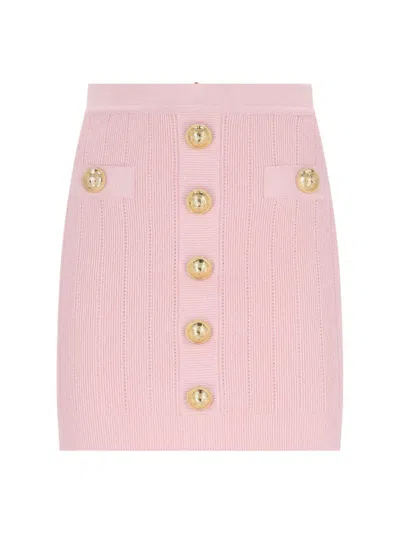 Balmain Buttoned Knitted Skirt In Pink